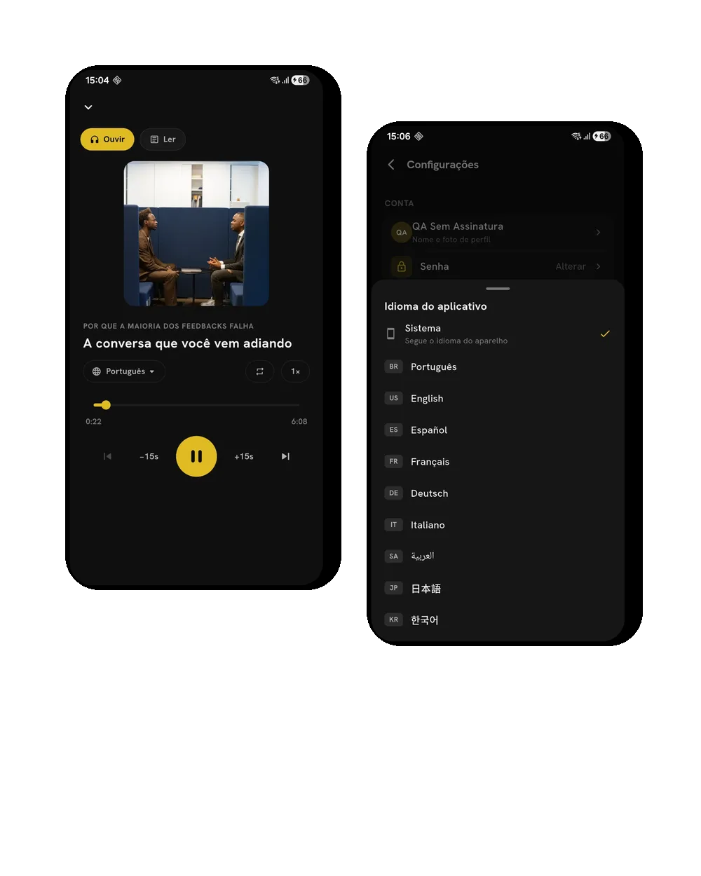 Learn & Education: the audio lesson player and the language picker